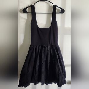 Camila Coelho Bubble Hem Mini Dress Womens S Black Mixed Media Tank Square Neck